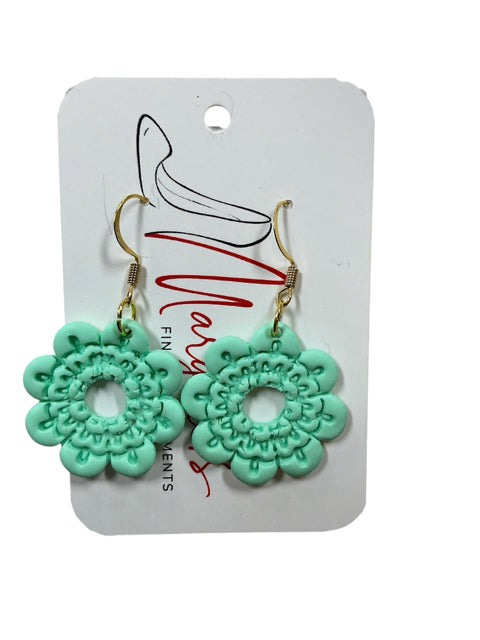 Marley Mint Green Floral Resin Dangle Statement Earrings