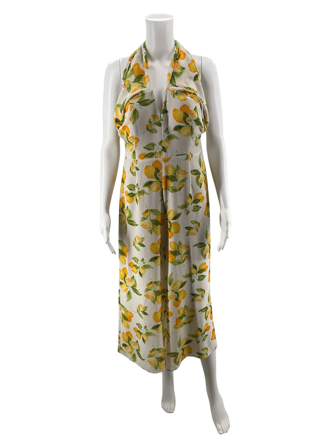 Lola Grace Lemon Print Halter Wide Leg Jumpsuit Size Large - ONLINE ONLY