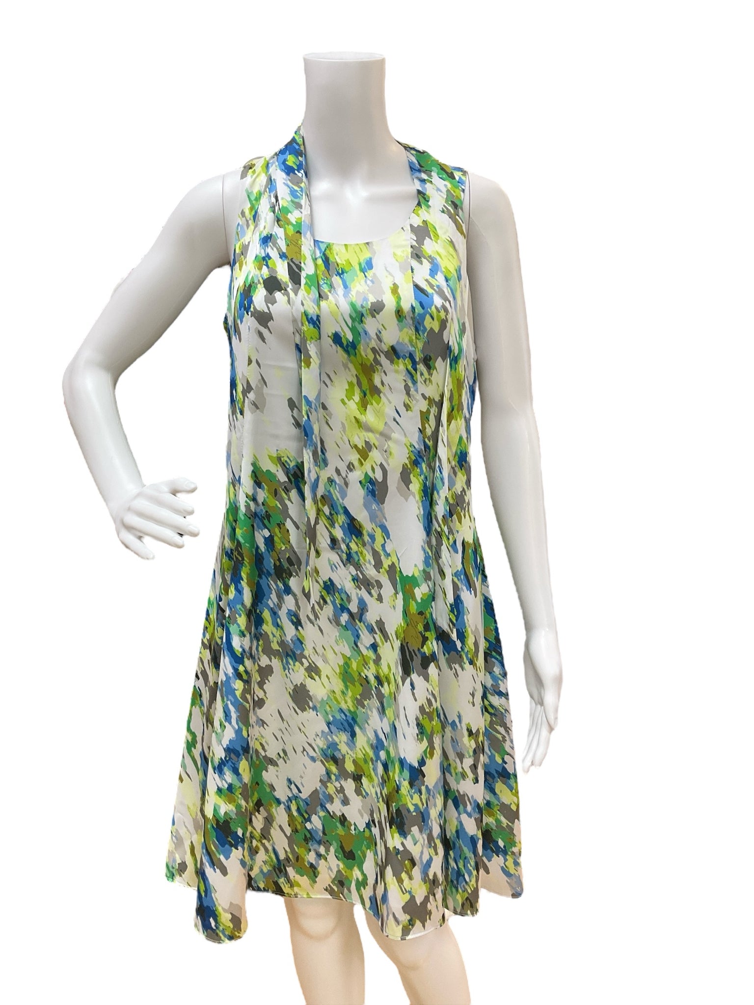 Cenia White/Blue/Green Print Dress Size 6 - close up