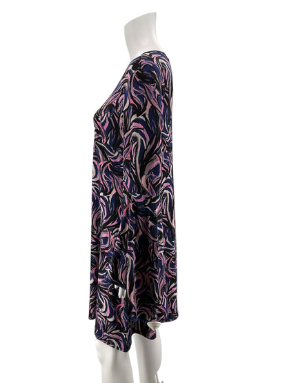 Taylor Purple &amp; Black Abstract Print Bell Sleeve Tunic Dress Size 6