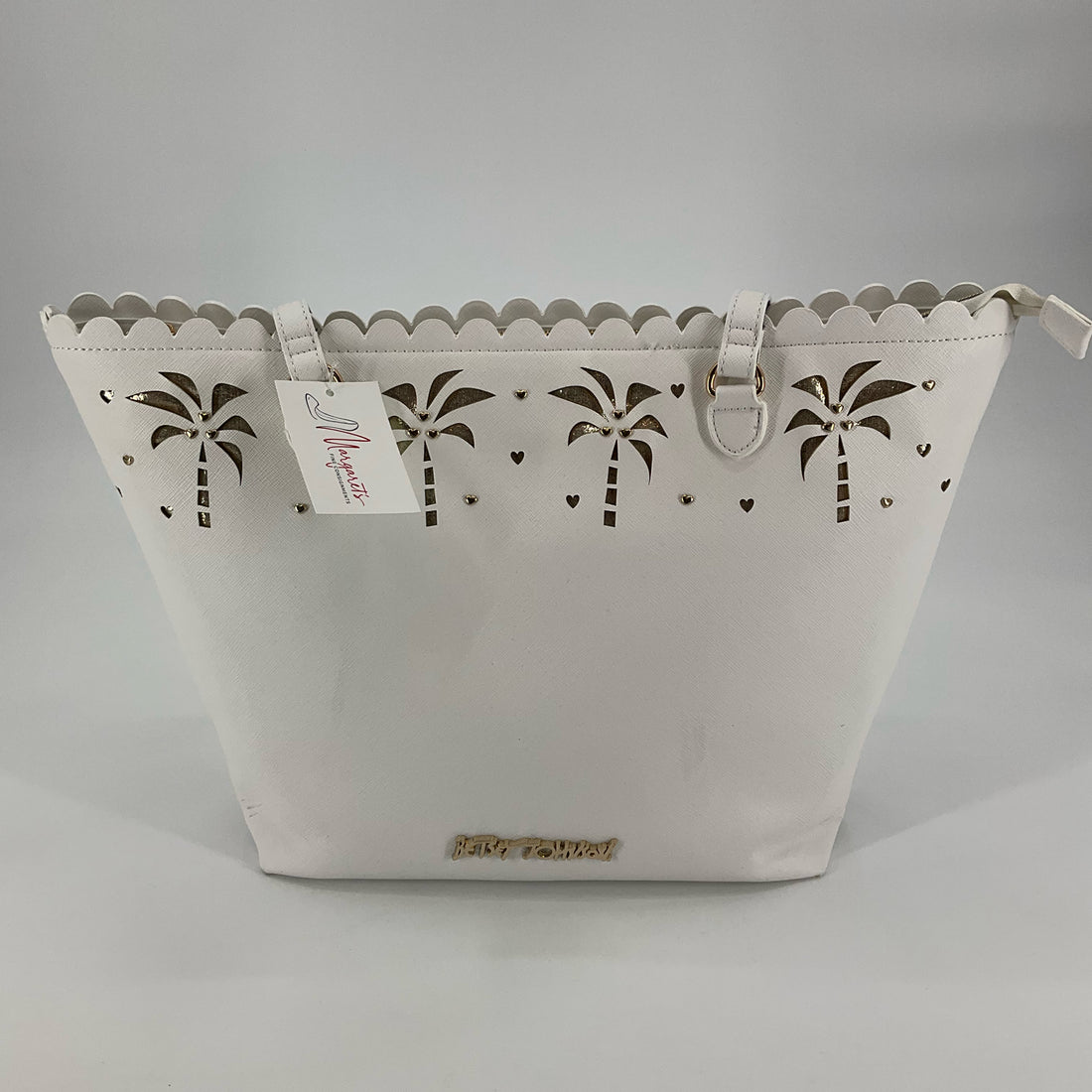 Betsey Johnson Palm to Palm Laser Cut Tote Bag White Gold Glitter NWT