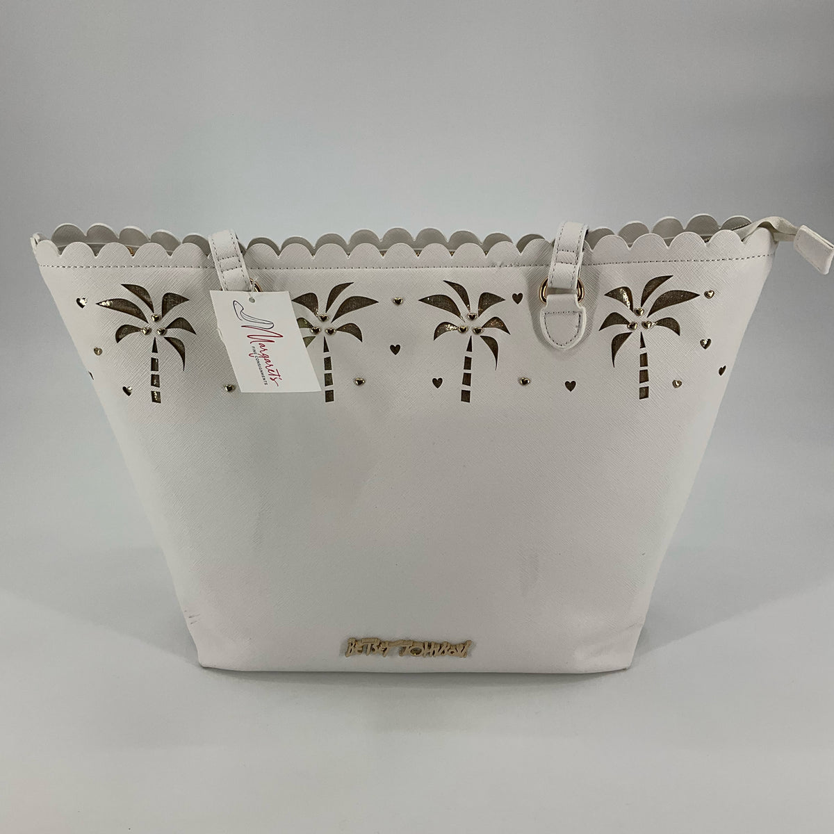 Betsey Johnson Palm to Palm Laser Cut Tote Bag White Gold Glitter NWT