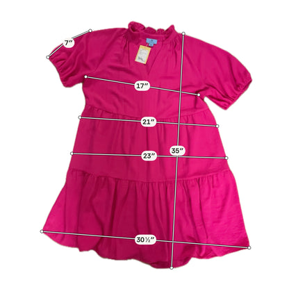 CeCe Hot Pink Puff Sleeve Tiered Swing Dress Size 1X