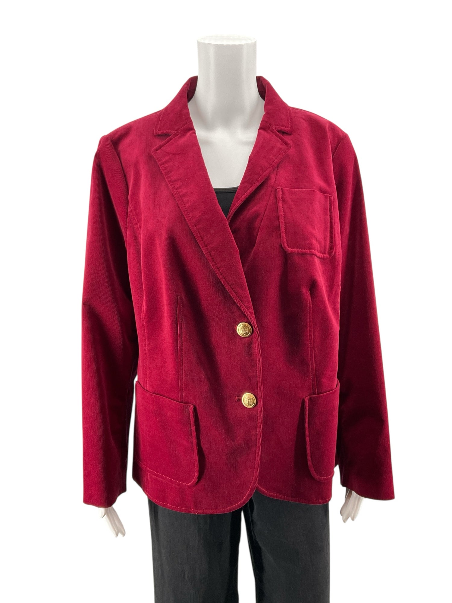 Talbots Woman Corduroy Crest Button Blazer Jacket Burgundy Red Size 14W - ONLINE ONLY