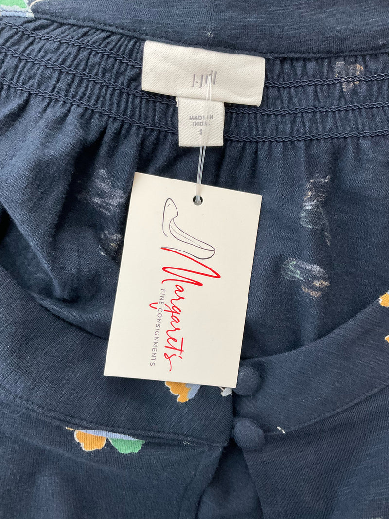 J Jill Navy/Yellow/Green Floral Pre-Owned Ladies Casual Top - Size Small