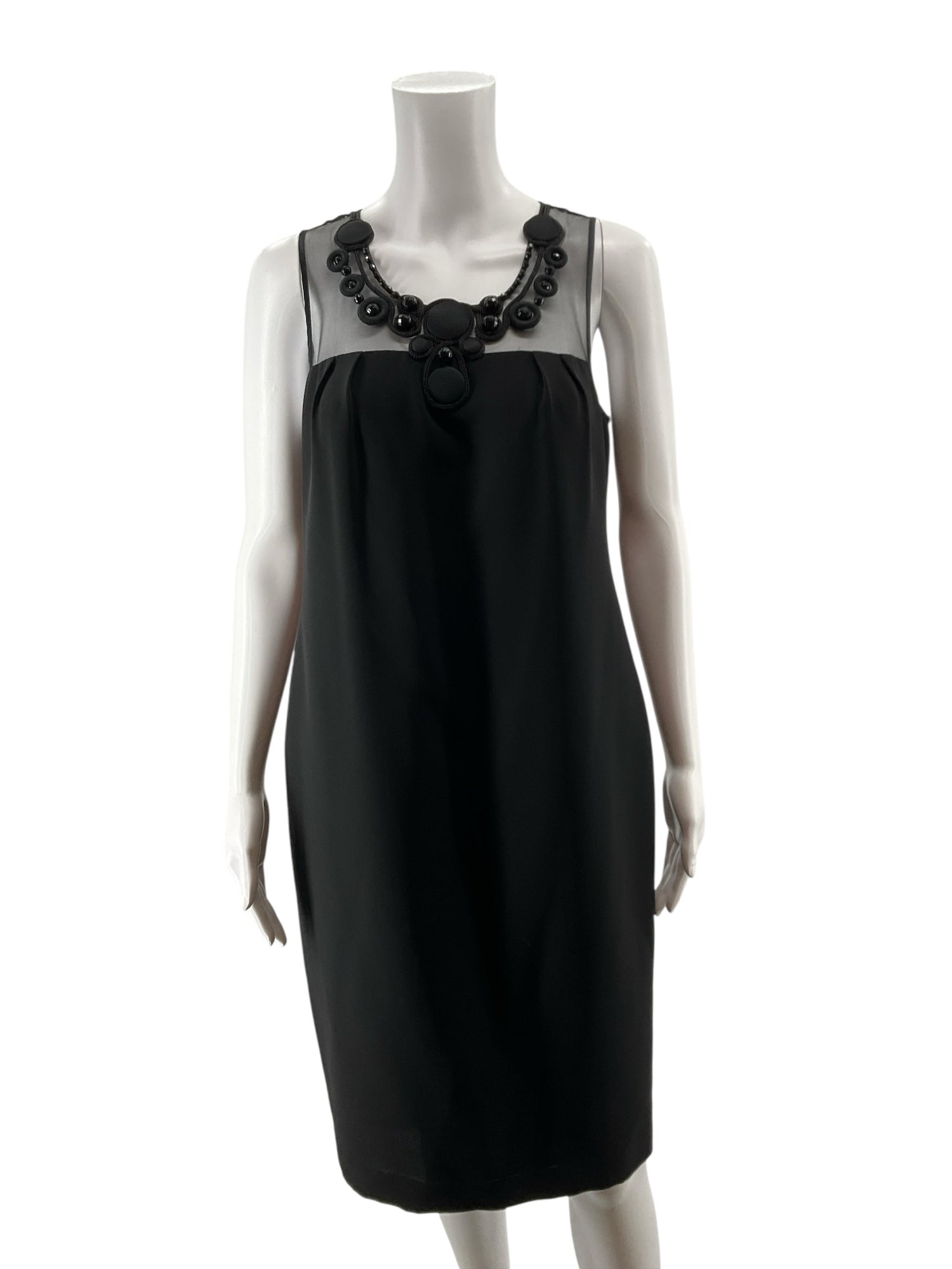 Ellen Tracy Beaded Neckline Mesh Yoke Shift Dress
