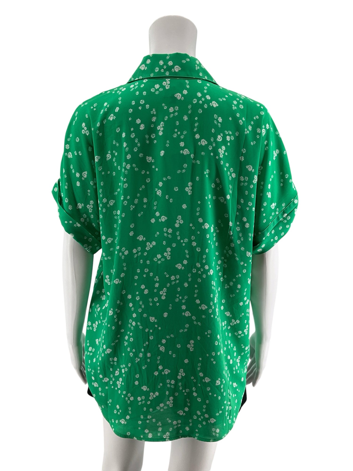 cabi Poppy Top Green White Floral Short Sleeve Blouse Size S Style 6082