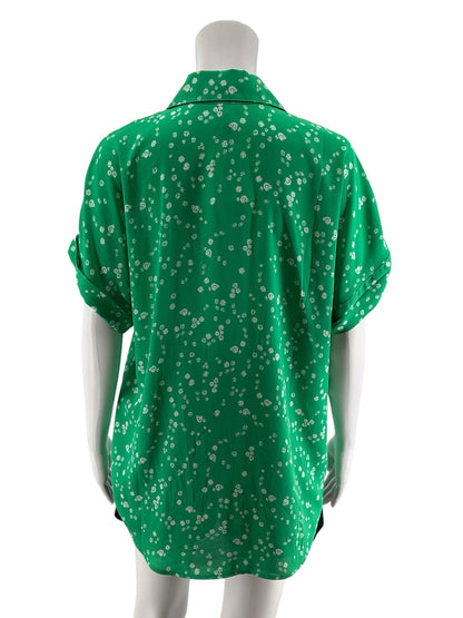 cabi Poppy Top Green White Floral Short Sleeve Blouse Size S Style 6082