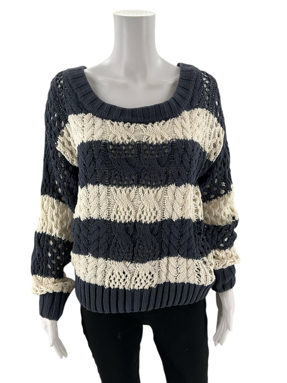 John + Jenn -  BLUE/CREAM Stripe Pre-Owned Ladies Casual Top - Size XS