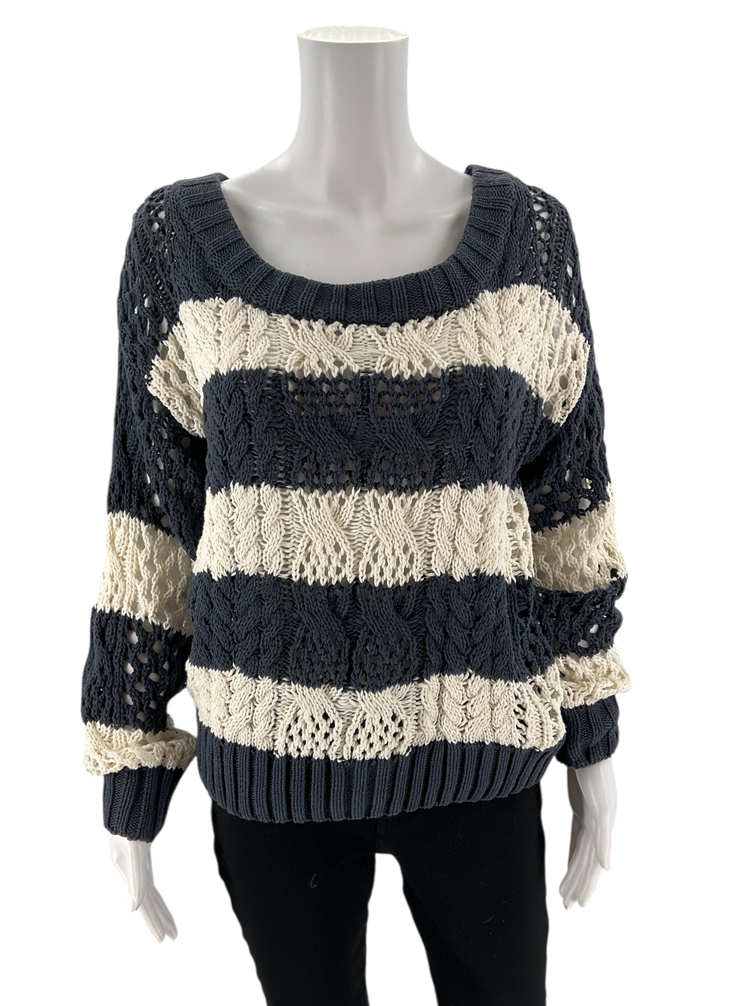 John + Jenn -  BLUE/CREAM Stripe Pre-Owned Ladies Casual Top - Size XS