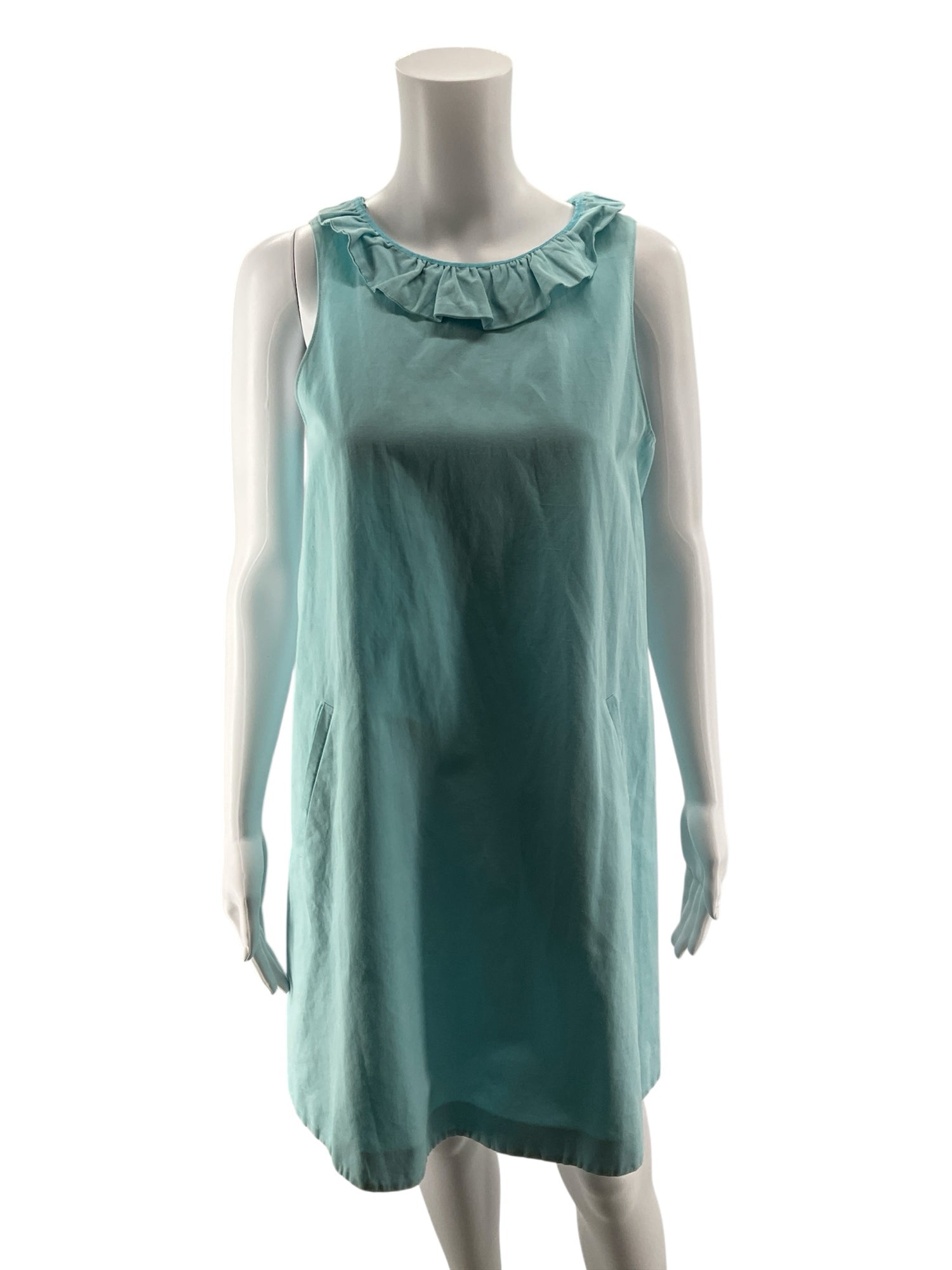Tyler Boe Ruffle Neck Bow Back Linen Blend Shift Dress Size S Aqua