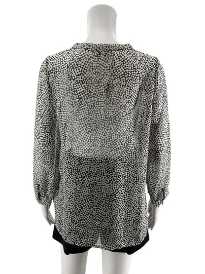 Joie Aruna Pebble Print 100% Silk Blouse Black White Sheer Top Size Small - ONLINE ONLY