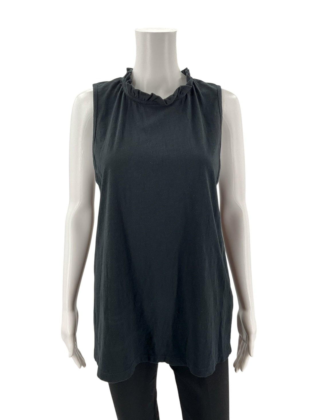 Black T.la sleeveless tank top tunic with mock neck, size large, showcasing a bohemian casual style.