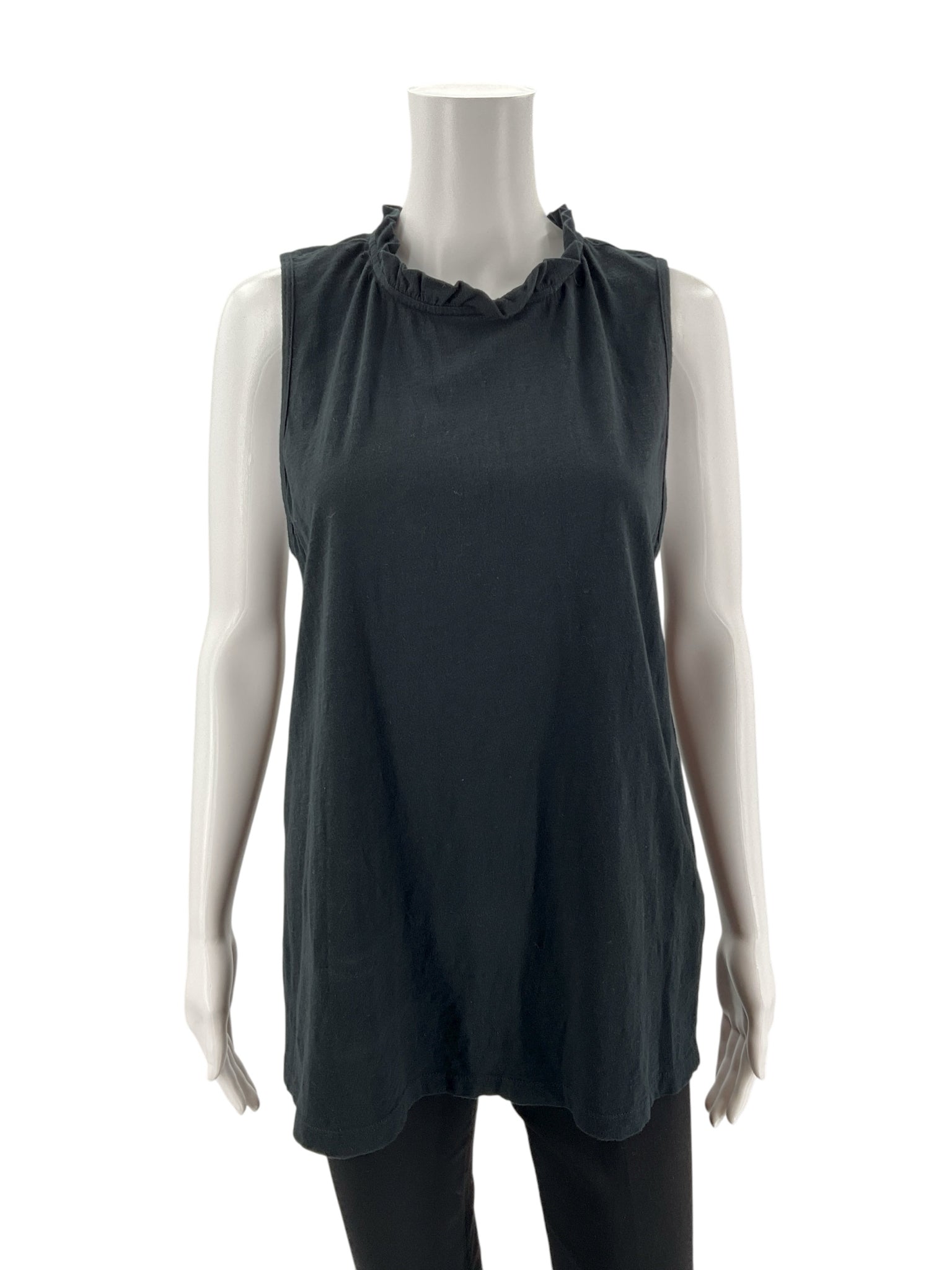 Black T.la sleeveless tank top tunic with mock neck, size large, showcasing a bohemian casual style.
