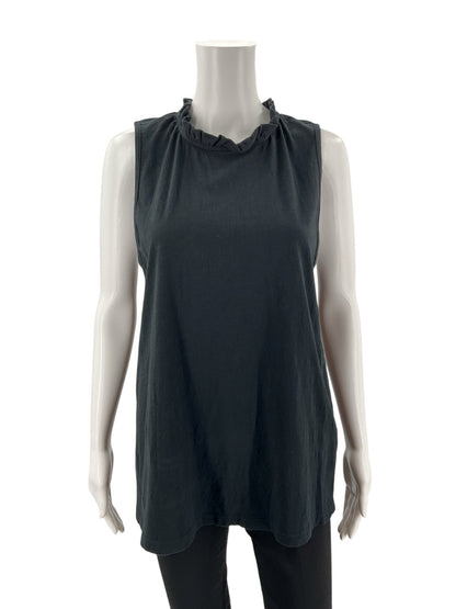 Black T.la sleeveless tank top tunic with mock neck, size large, showcasing a bohemian casual style.
