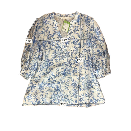 Lilly Pulitzer Tatum Tunic Top Jungle Toile Linen White Blue Size 14