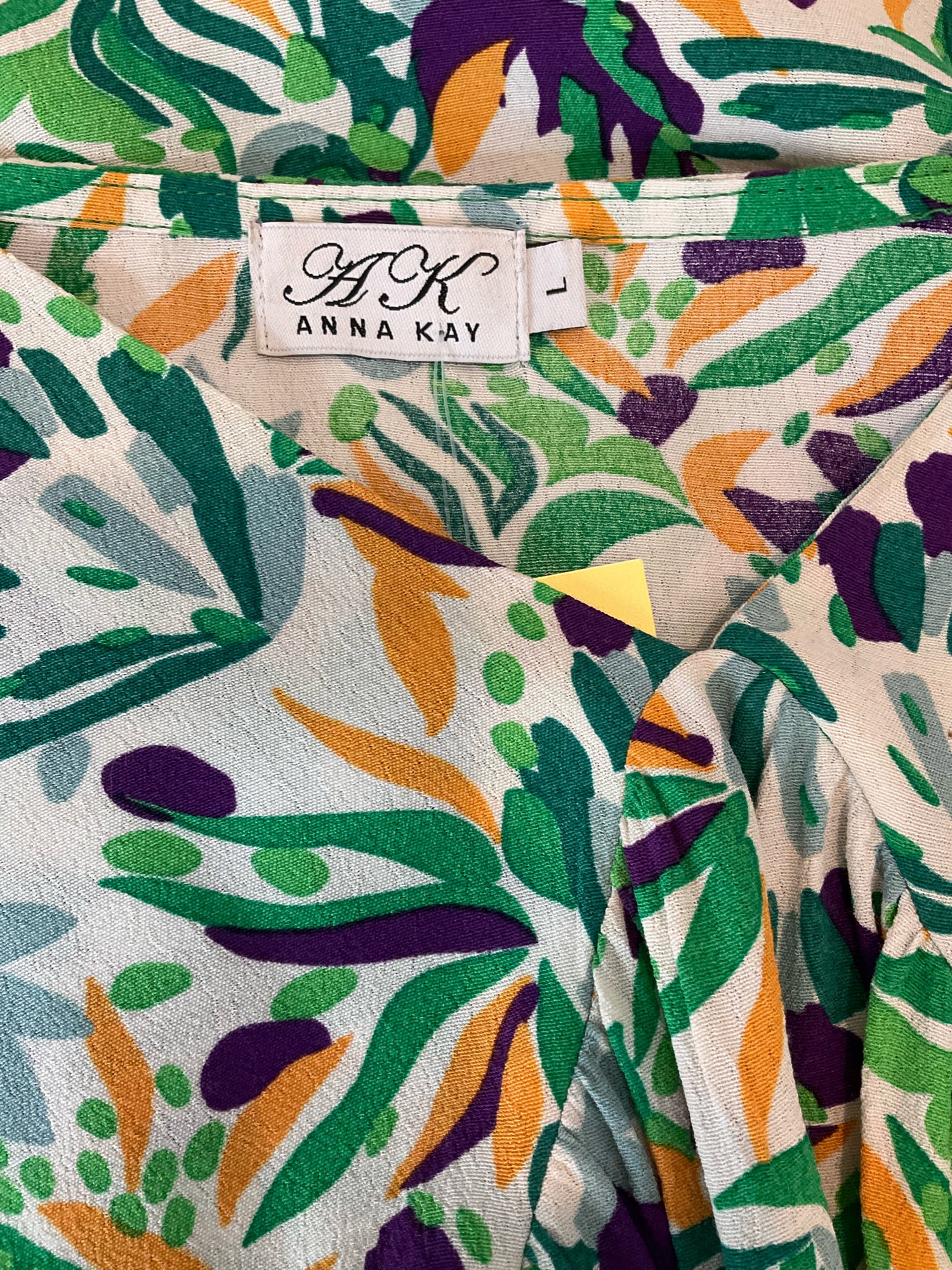 Anna Kay orange/green/purple Midi Floral V-Neck Midi Dress Womens Size Large - Size L