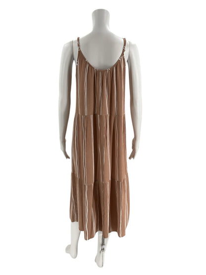 Loft Tan/White Striped Ladies Pre-Owned Maxi Dress - Size Small - Margaret’s Fine Consignment