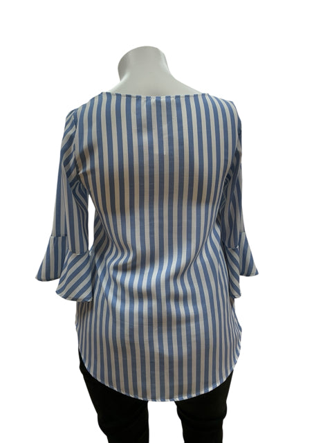 BomBom White/Blue Stripe Pre-Owned Ladies Top - Size Large - Margaret’s Fine Consignment