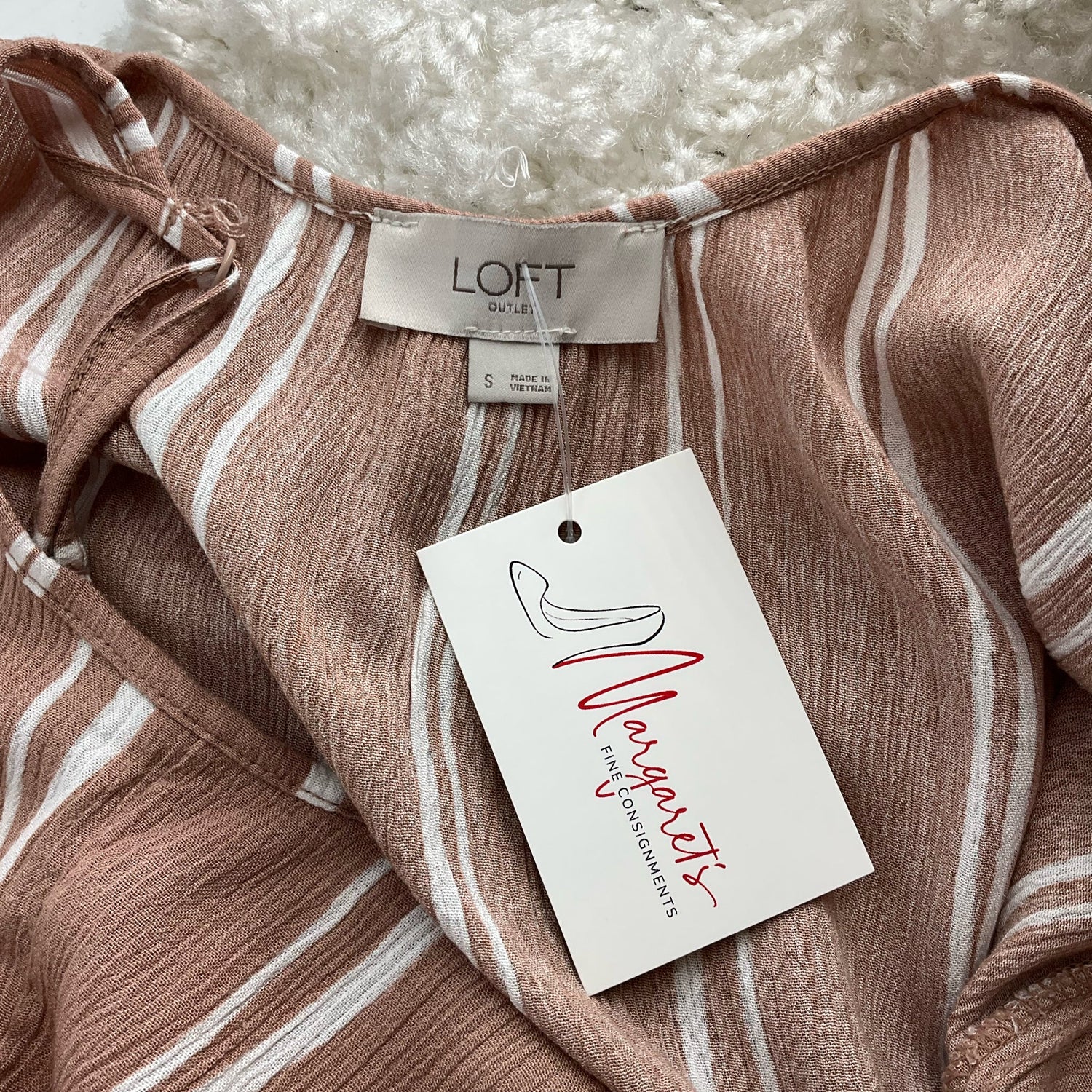 Loft Tan/White Striped Ladies Pre-Owned Maxi Dress - Size Small - Margaret’s Fine Consignment