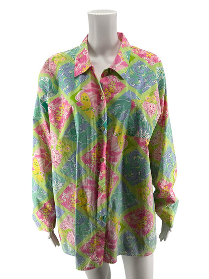 Lily Pulitzer Size XL lime/multi color Print Pre-Owned Casual Top - Downstairs