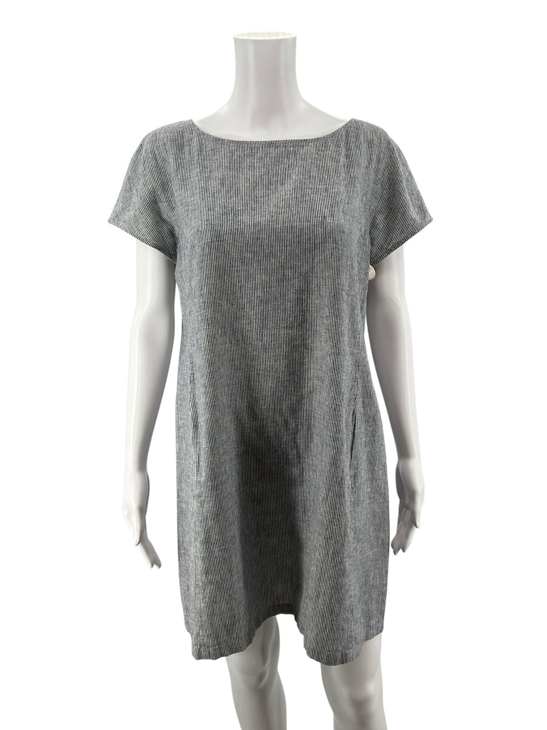 Eileen Fisher blue/white Shift Striped Hemp Organic Cotton Shift Dress Size Small - Size S