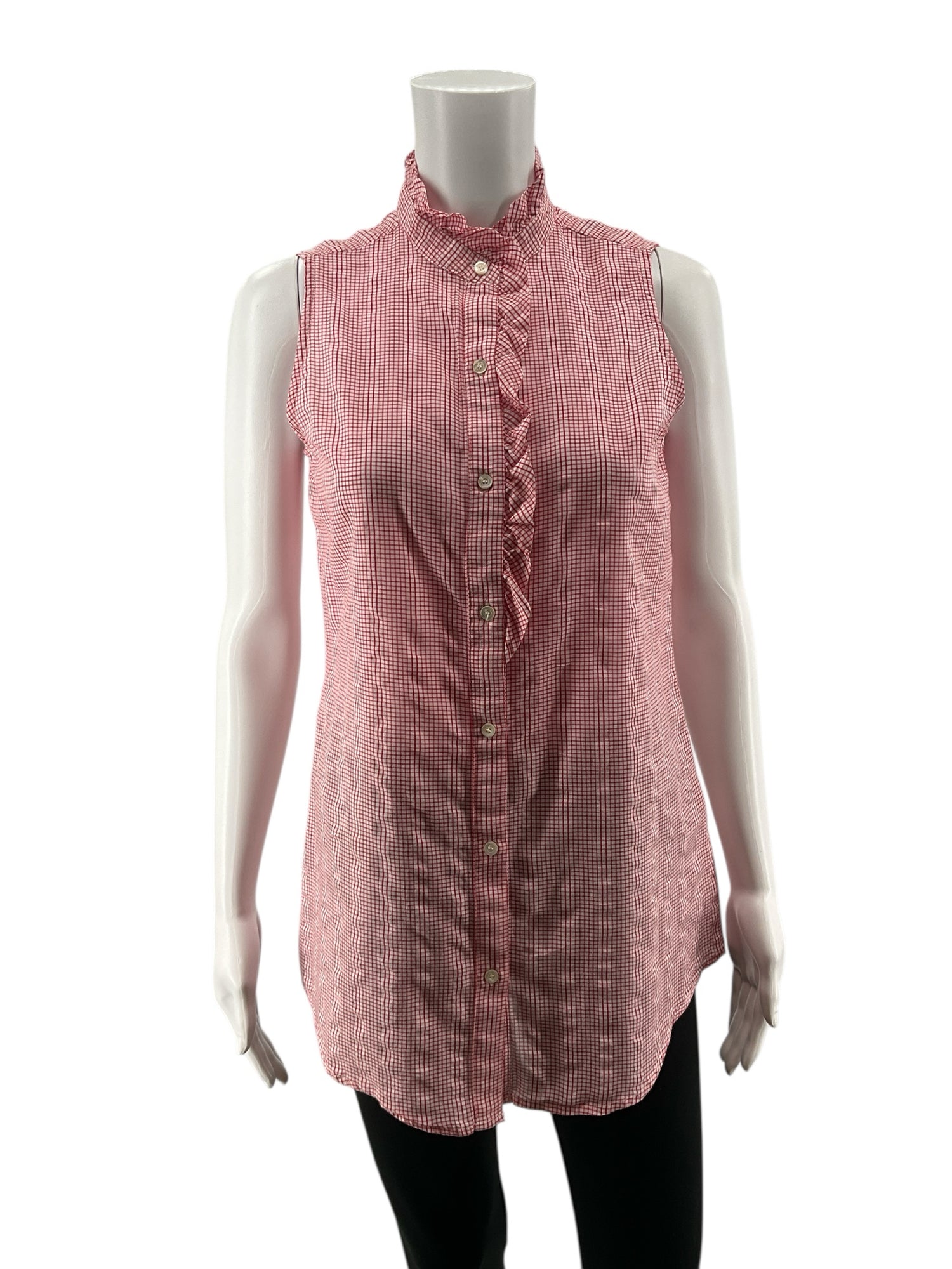 J. McLaughlin red/white Sleeveless Red Gingham Ruffle Sleeveless Top Size Small - Size S