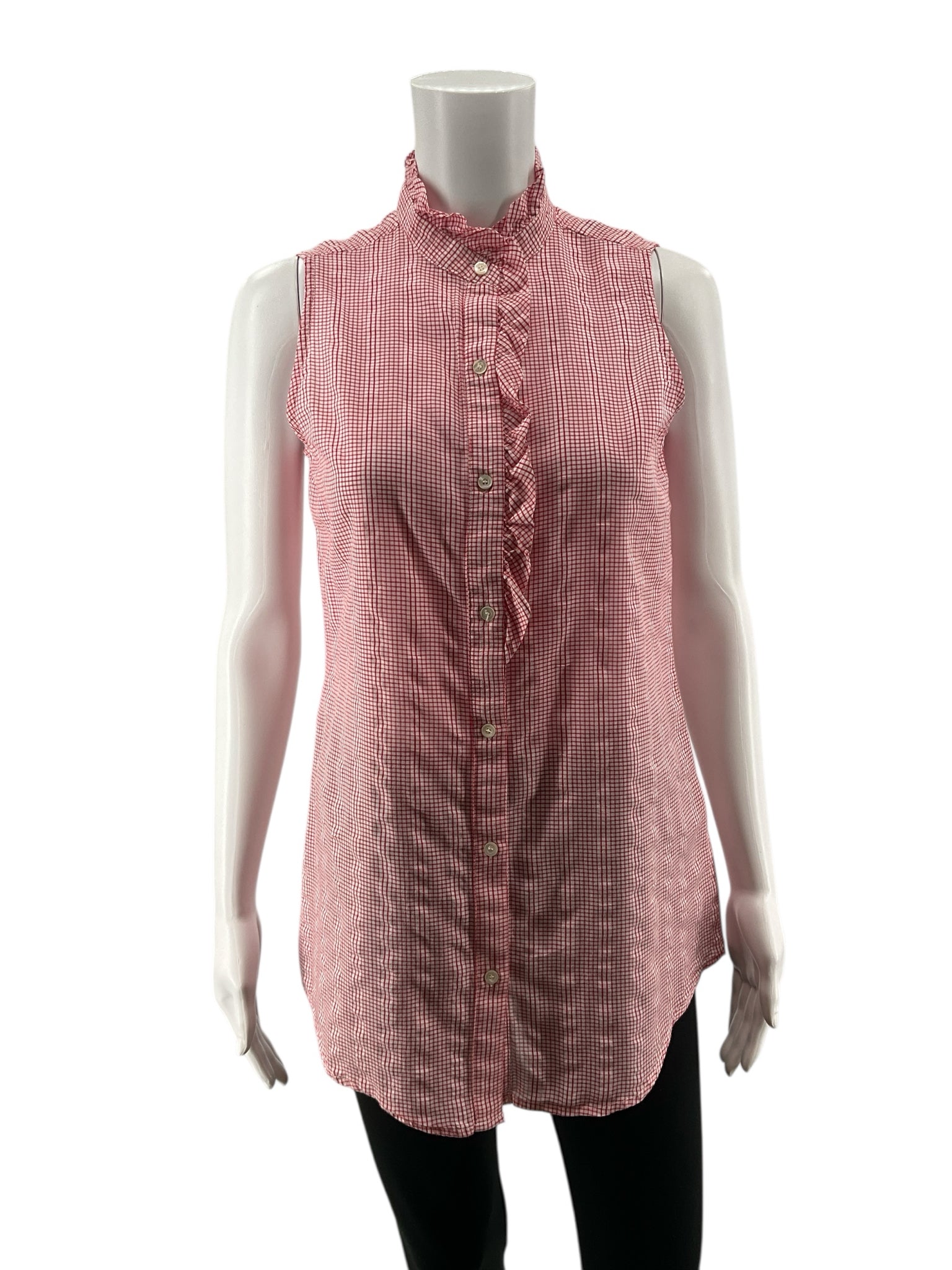 J. McLaughlin red/white Sleeveless Red Gingham Ruffle Sleeveless Top Size Small - Size S