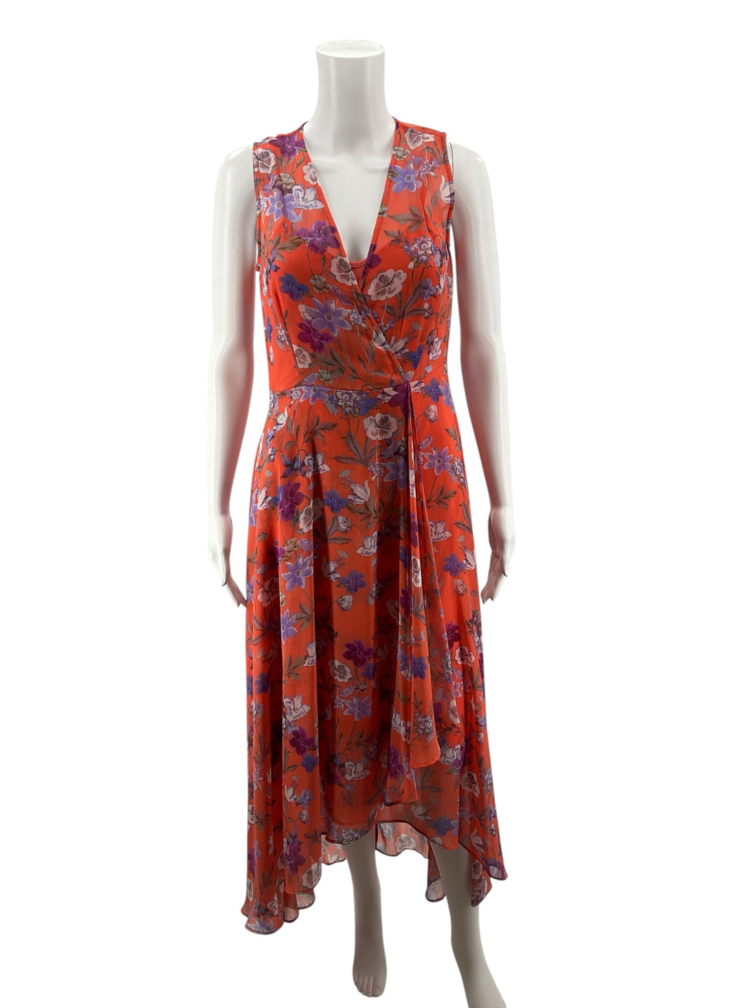 Calvin Klein Coral/Purple Maxi Coral Purple Floral High-Low Maxi Dress Size 4 - Size 4