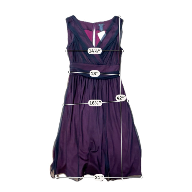 Cami V-Neck A-Line Midi Cocktail Dress Black Maroon Mesh Size 10