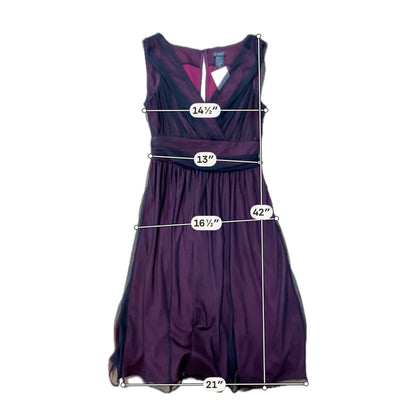 Cami V-Neck A-Line Midi Cocktail Dress Black Maroon Mesh Size 10