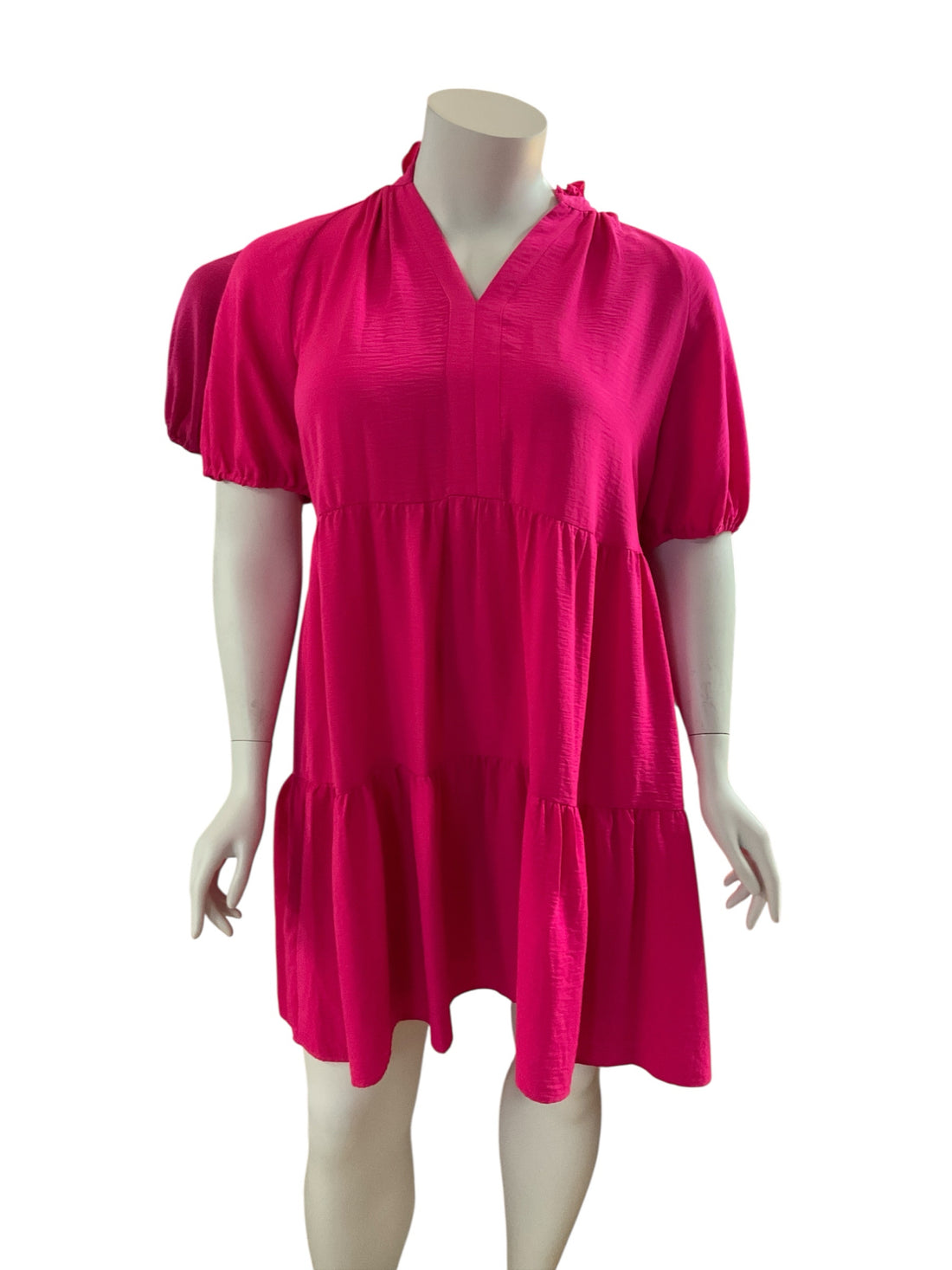 CeCe hot pink Babydoll Hot Pink Puff Sleeve Tiered Swing Dress Size 1X - Size 1X