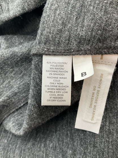 Gray heathered cold shoulder A-line dress with ruffles and keyhole back, size small, by LOFT. Casual and modern design.