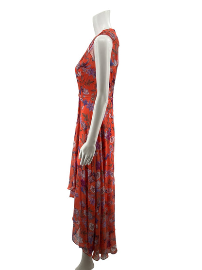 Calvin Klein Coral/Purple Maxi Coral Purple Floral High-Low Maxi Dress Size 4 - Size 4