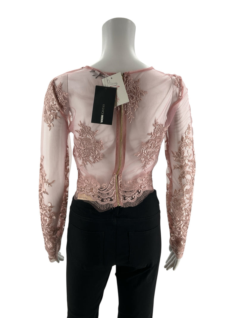 Fashion Nova Pink Mesh Pre-Owned Ladies New with Tags Top - Size Small