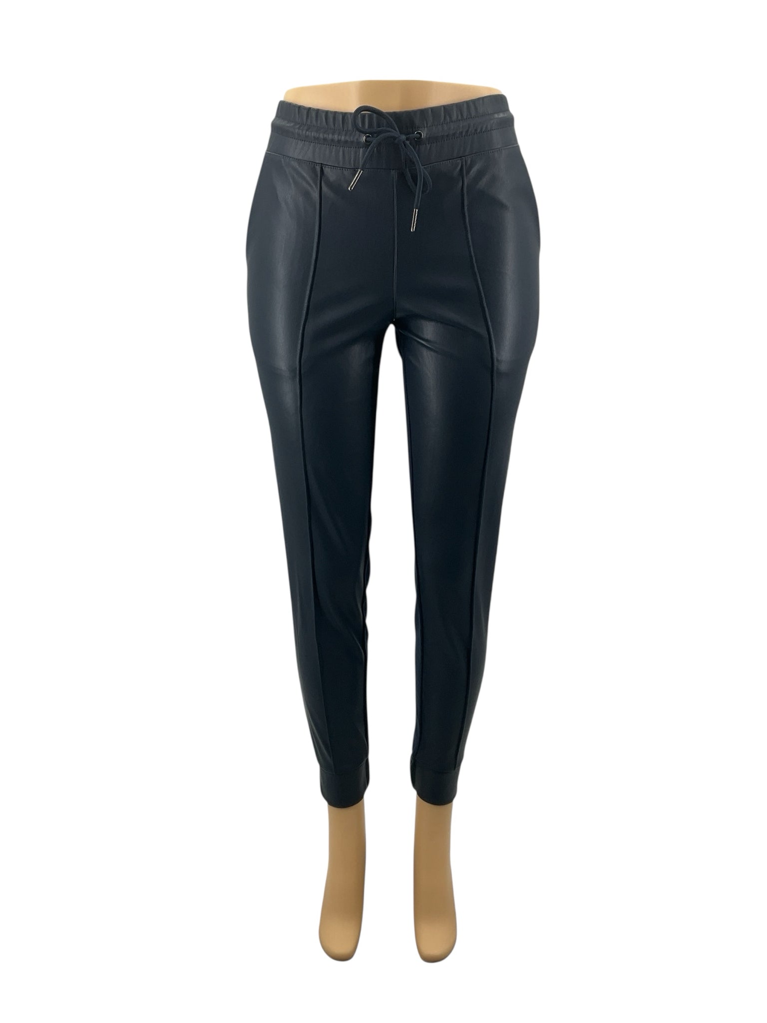 G by Giuliana Black Label Faux Leather Ponte Knit Jogger Pants Navy XXS