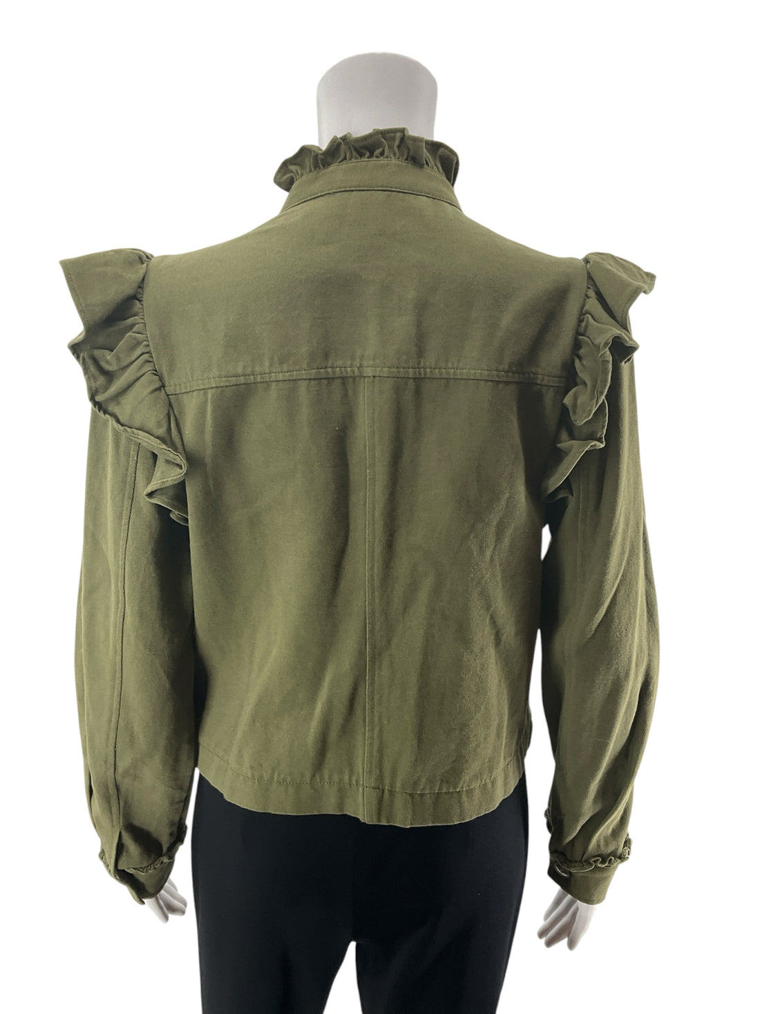 DOLAN Left Coast Collection Olive Green Ruffle Military Jacket - Size Small - ONLINE ONLY