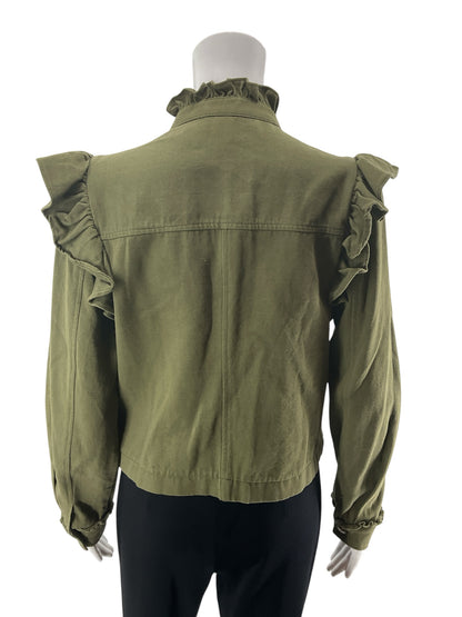 DOLAN Left Coast Collection Olive Green Ruffle Military Jacket - Size Small - ONLINE ONLY