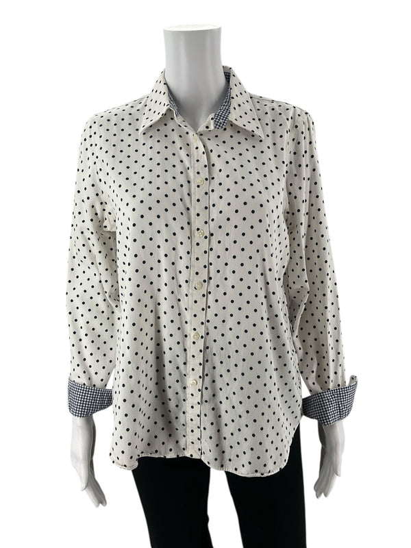Chaps White/Navy Polka Dot Pre-Owned Ladies Top - Size Large Petite