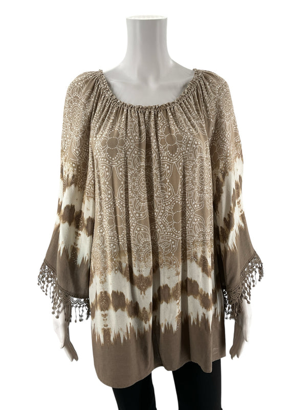 Ruby Rd Tan Print Pre-Owned Ladies Top - Size Medium