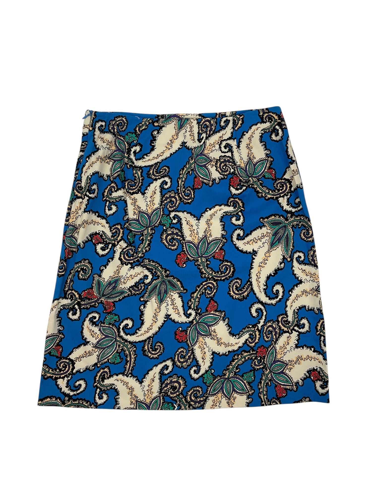 Premise blue/cream/tan Skirt Premise Paisley Print Stretch Cotton Pencil Skirt Blue Cream Size 8 - Size 8