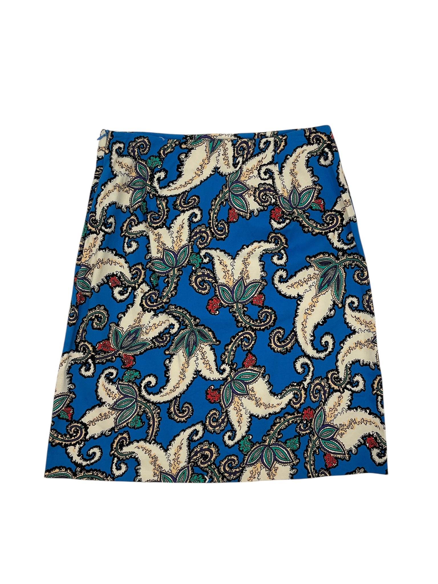 Premise blue/cream/tan Skirt Premise Paisley Print Stretch Cotton Pencil Skirt Blue Cream Size 8 - Size 8