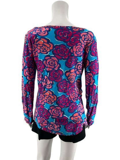 Lilly Pulitzer Sea View Henley Top In The Vias Floral Print Size Medium