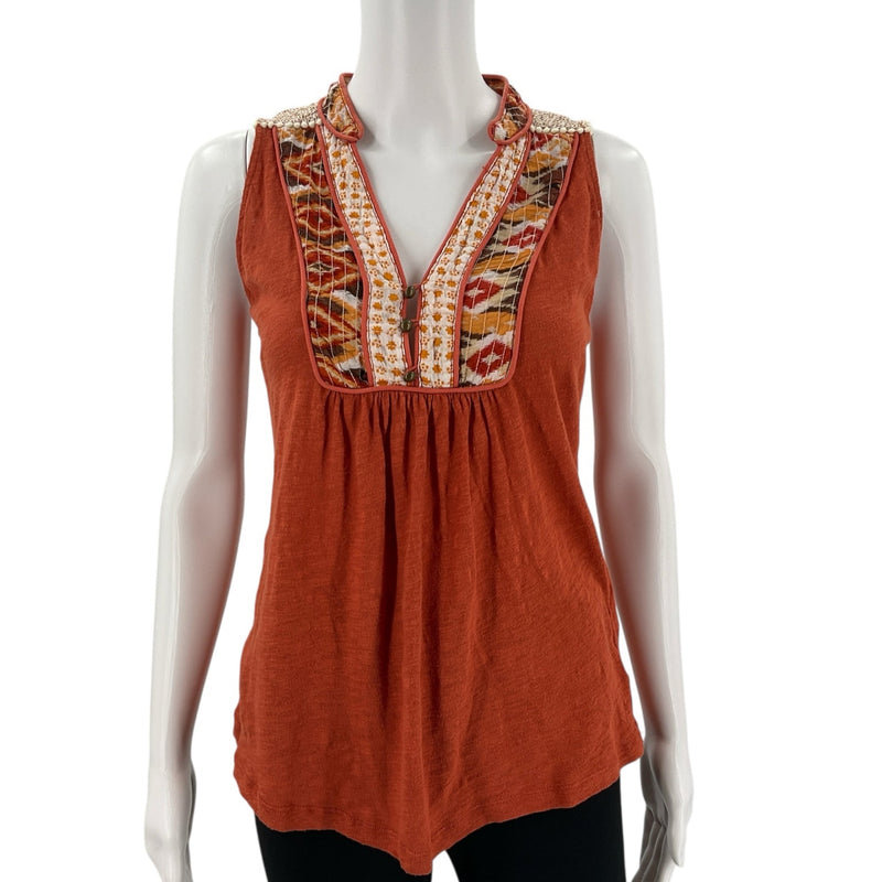 Akemi & Kim Burnt Orange Print Pre-Owned Ladies Top - Size Small - Margaret’s Fine Consignment