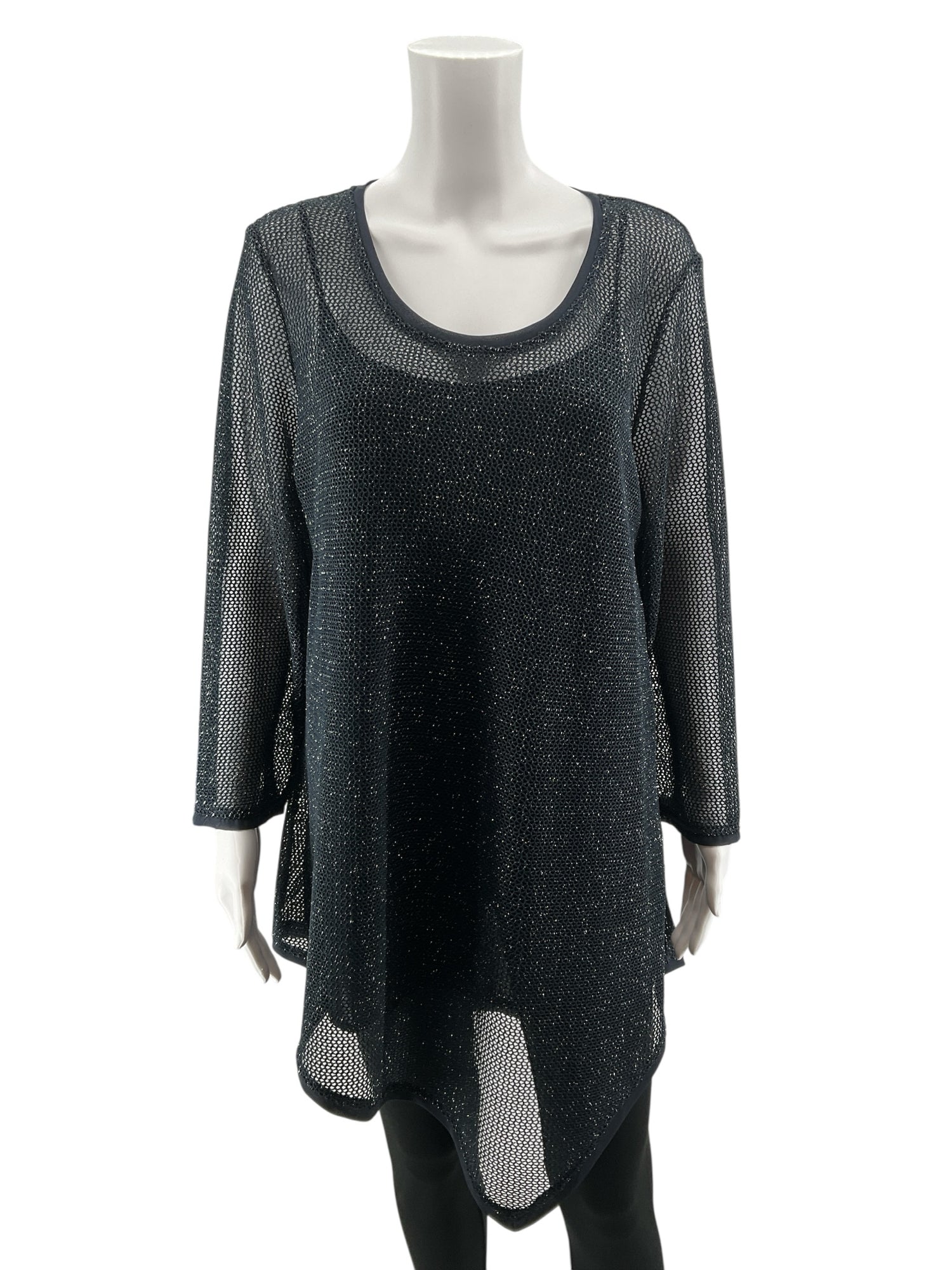 Conrad C Collection Navy Sparkle Lurex Tunic Sweater Top XL New With Tags