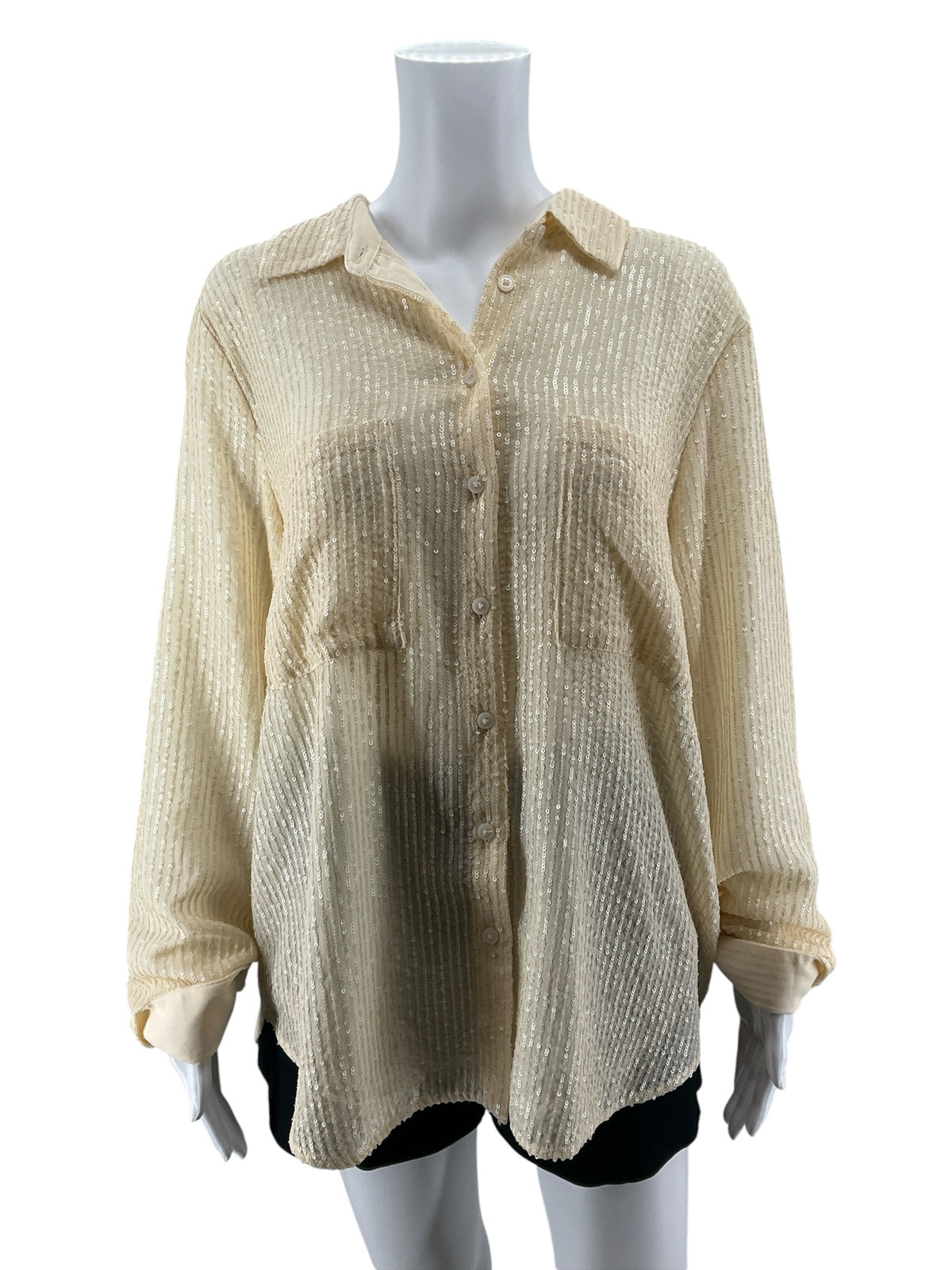Anthropologie Ethereal Sequin Button-Down Blouse Cream XL NWT - ONLINE ONLY