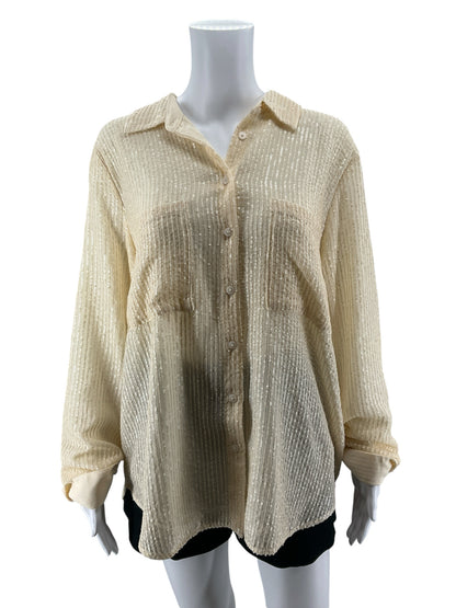 Anthropologie Ethereal Sequin Button-Down Blouse Cream XL NWT - ONLINE ONLY