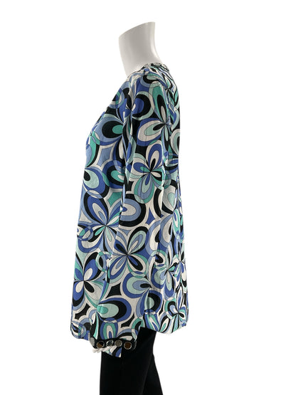 MK - White/Blue Floral Pre-Owned Ladies Casual Top - Size Medium