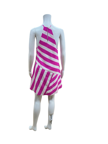 Southern Frock Fuchsia &amp; White Diagonal Stripe Halter Mini Dress | Size XS