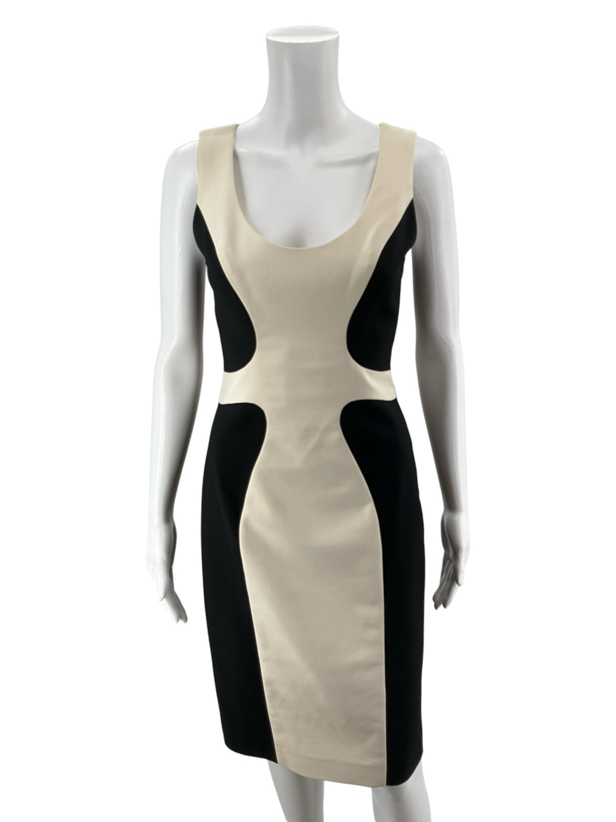 Black Halo Size 2 Cream &amp;amp; Black Colorblock Sleeveless Sheath Dress - ONLINE ONLY